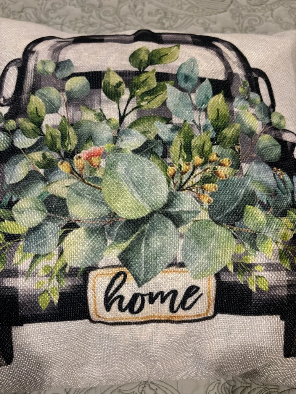 Decorative Throw Pillow with Greenery Truck Print